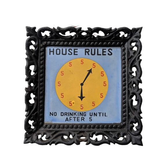 Vintage House Drinking Rules Tile Metal Framed Made in Jaoan - Picture 1 of 6